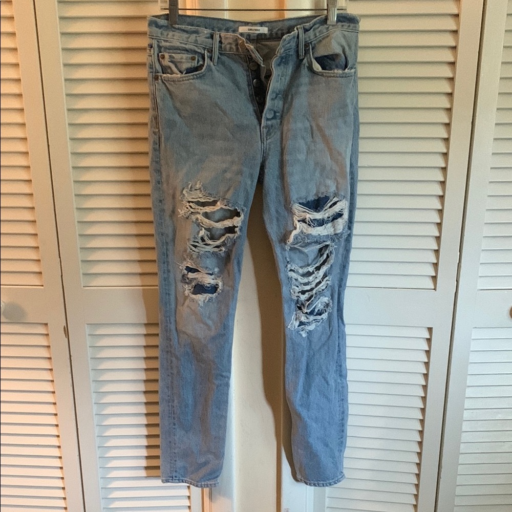 GRLFRND Blue Relaxed Denim with Knee Distressing